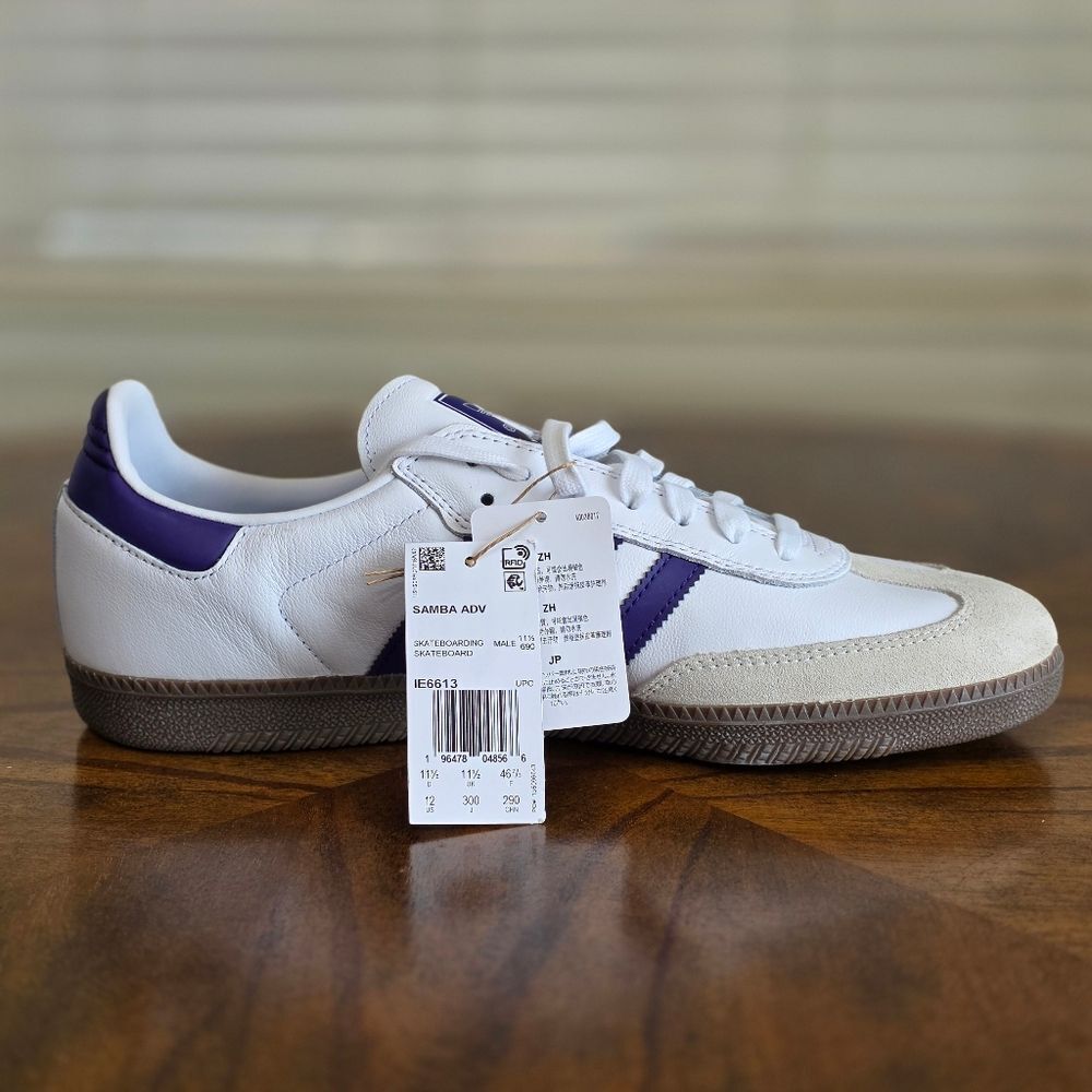 Adidas Originals Samba ADV Cloud White Purple Men's Size 12 Leather New IE6613 - Picture 8 of 14